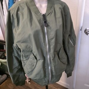 Alpha Industries Flight Jacket Sage Green Jacket with Black and Gold Logo